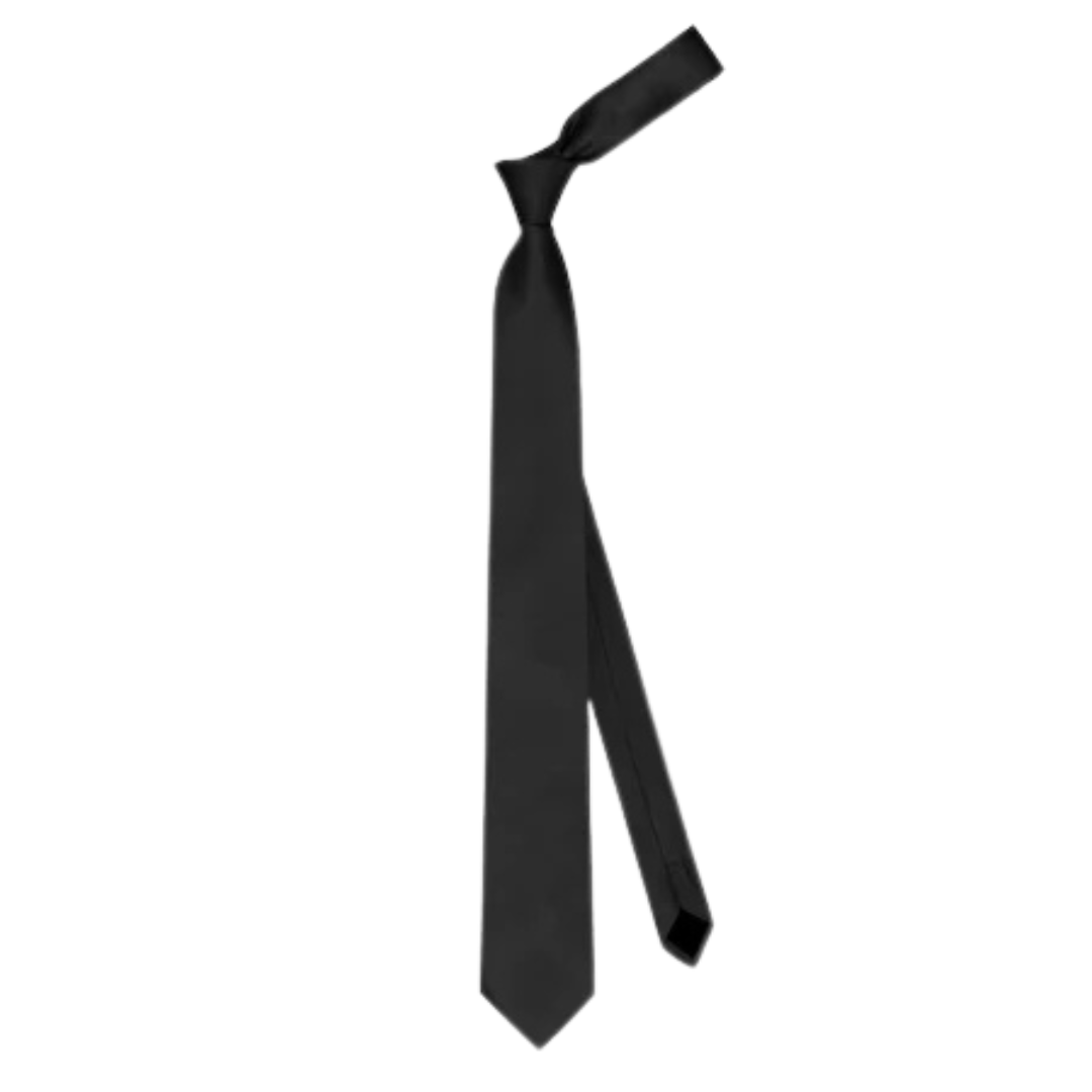 Solid Black Silk Necktie with Ribbed Grosgrain Texture