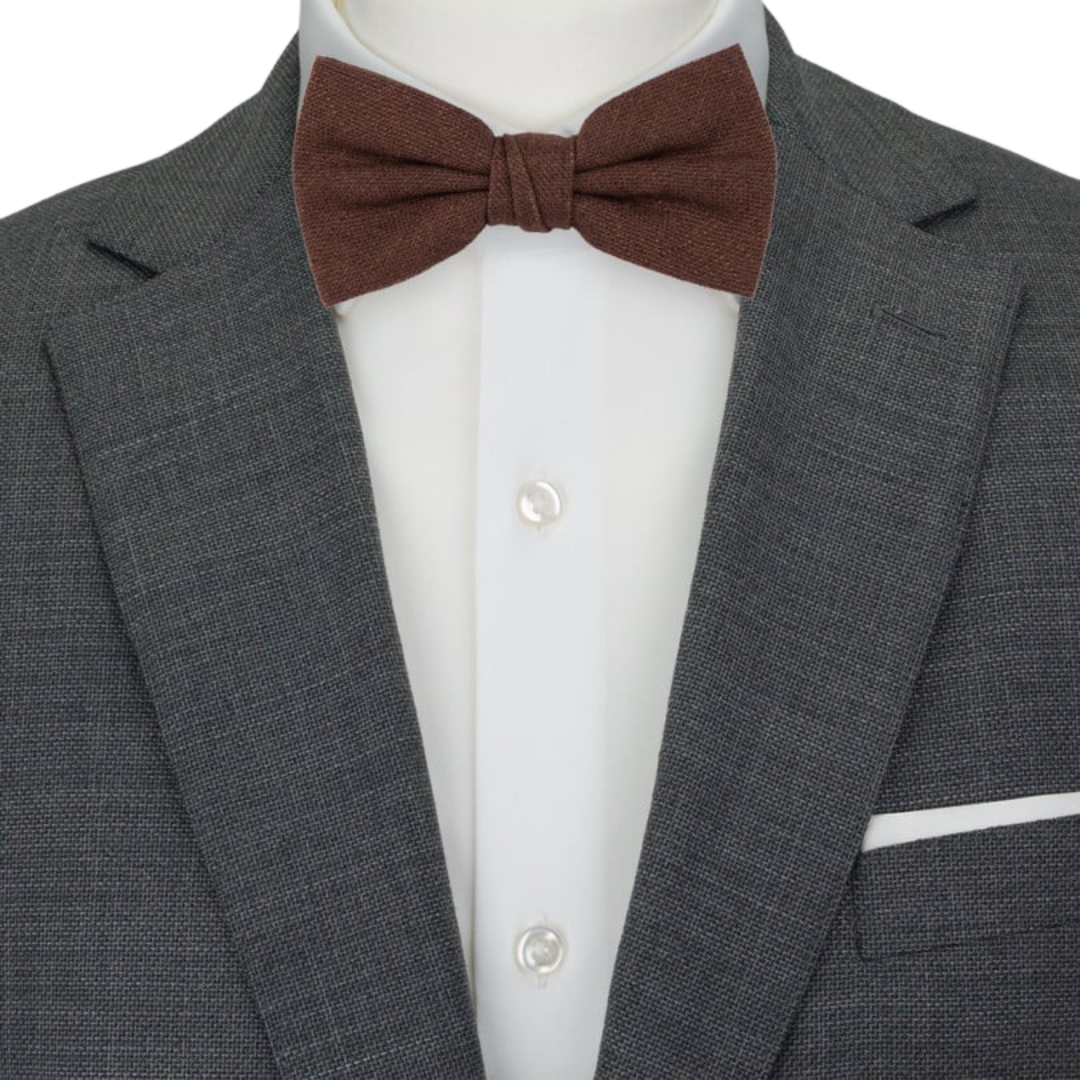 Brown Linen Cotton Blend Bow Tie