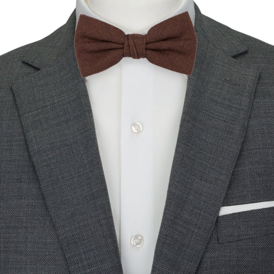 Brown Linen Cotton Blend Bow Tie