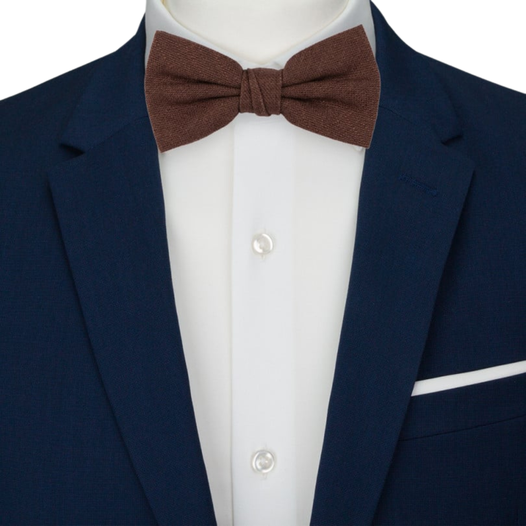Brown Linen Cotton Blend Bow Tie