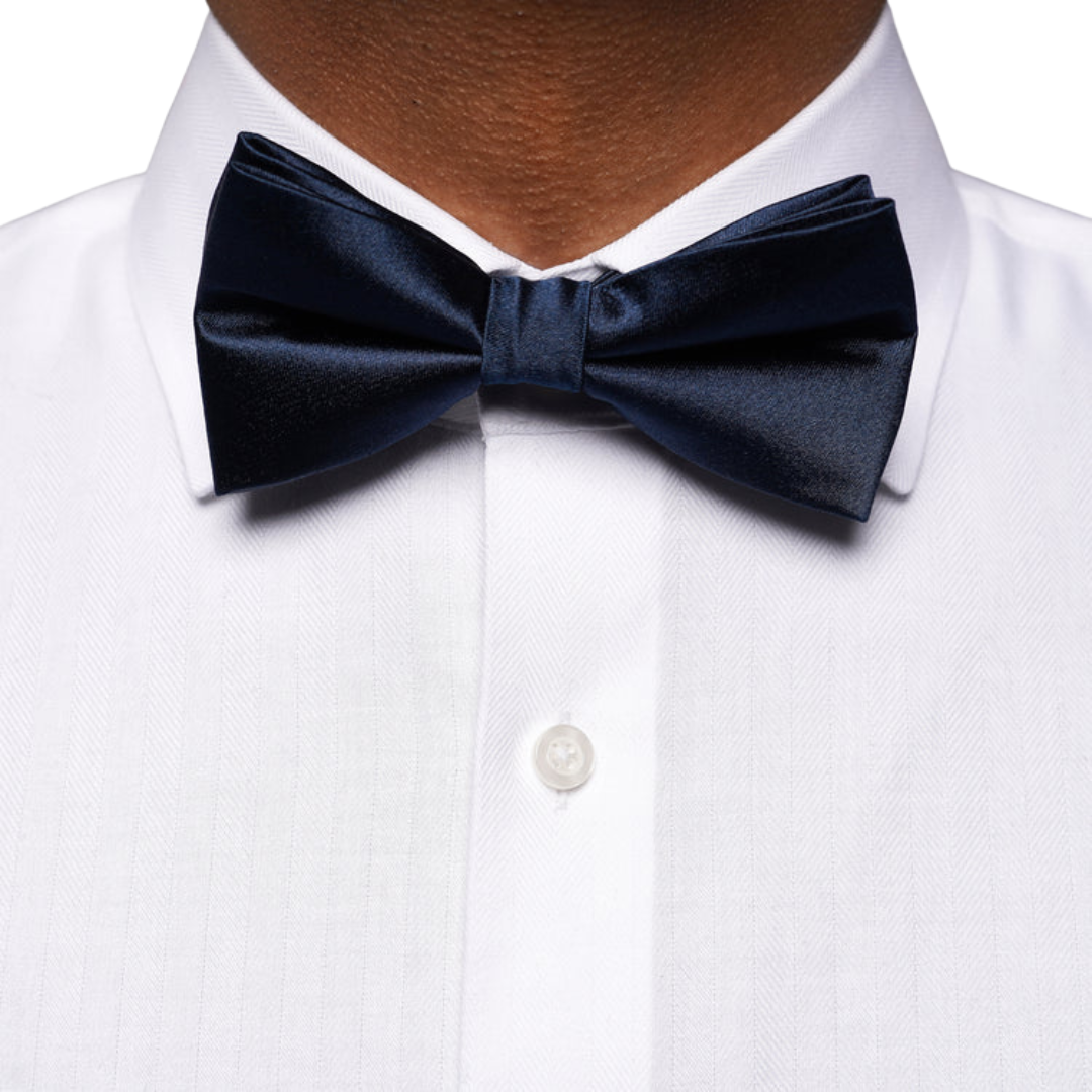 Midnight Navy Satin Bow Tie